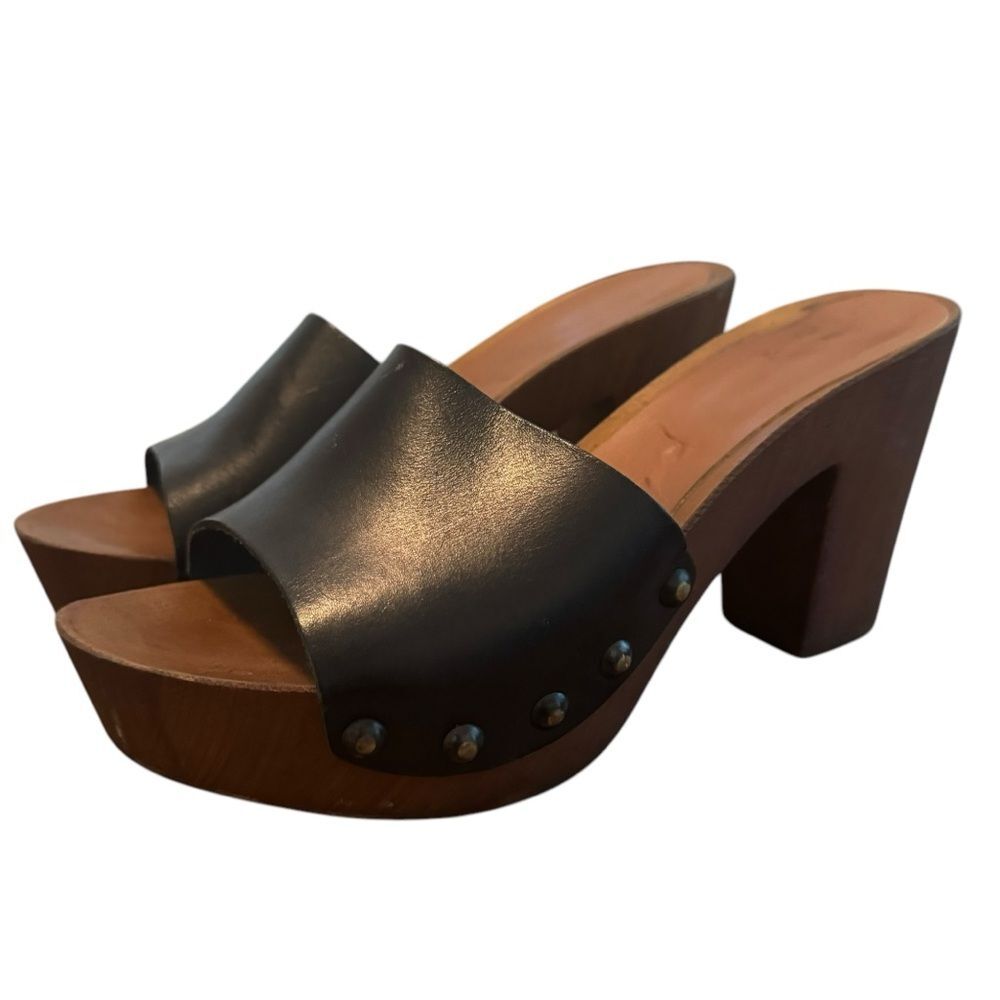 Ariat Black Leather Platform Mule Clogs Size 8 Made in Italy 3” Block Heel Retro